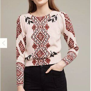 Plenty by Tracy Reese Jessamyn Boho Cotton Sweater sz L Anthropologie Beaded